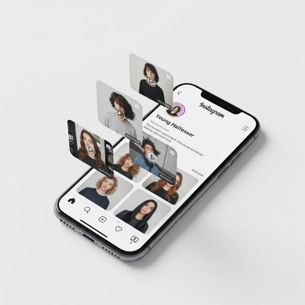 Web Marketing 1 Esempio profilo Instagram parrucchiere con reels che escono dallo schermo